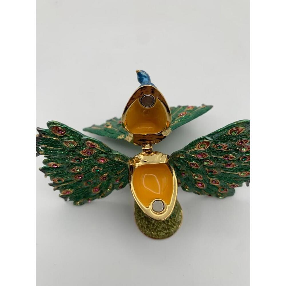 Peacock Bird and Turtle Jewelled Trinket Box - Enamelled - Picture 11 of 15